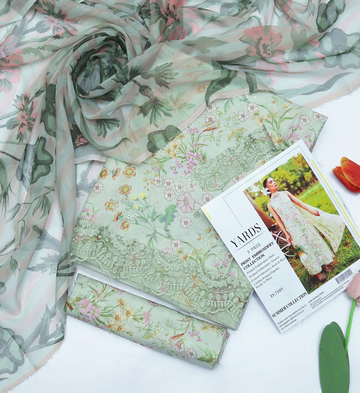 LAWN Fabric 3 piece Digital Printed Chiffon