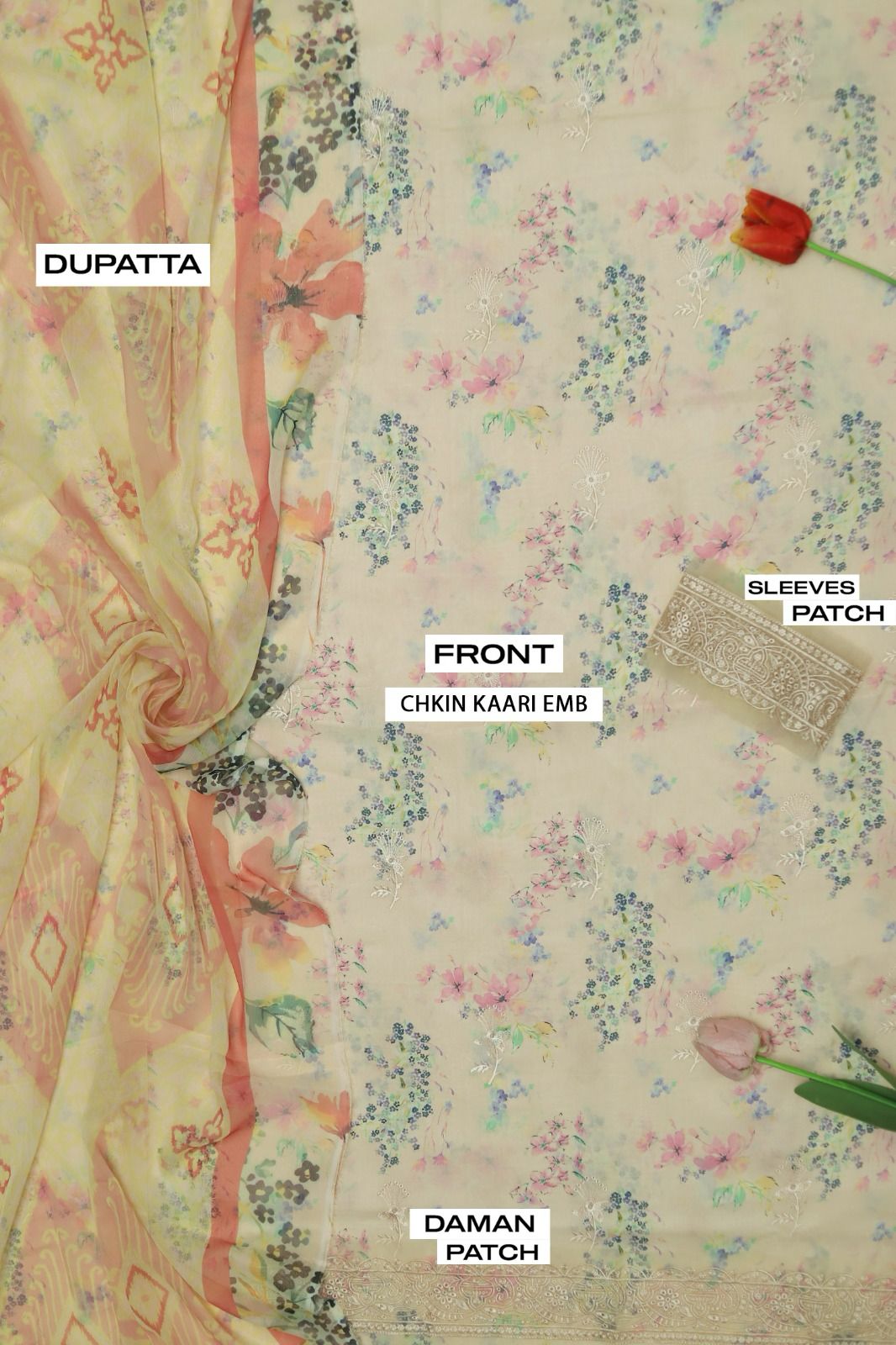 LAWN Fabric 3 piece Digital Printed Chiffon