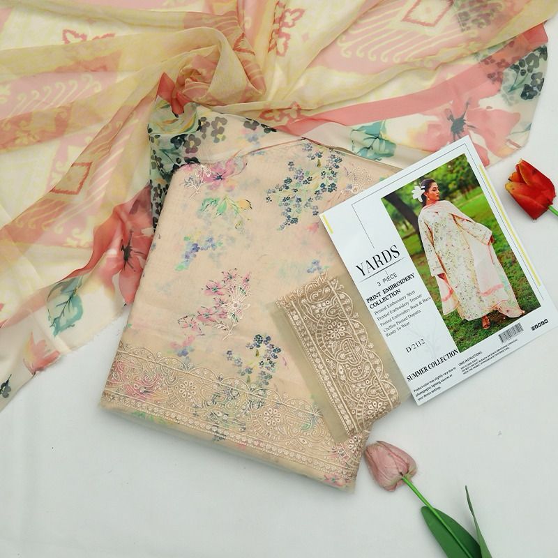 LAWN Fabric 3 piece Digital Printed Chiffon