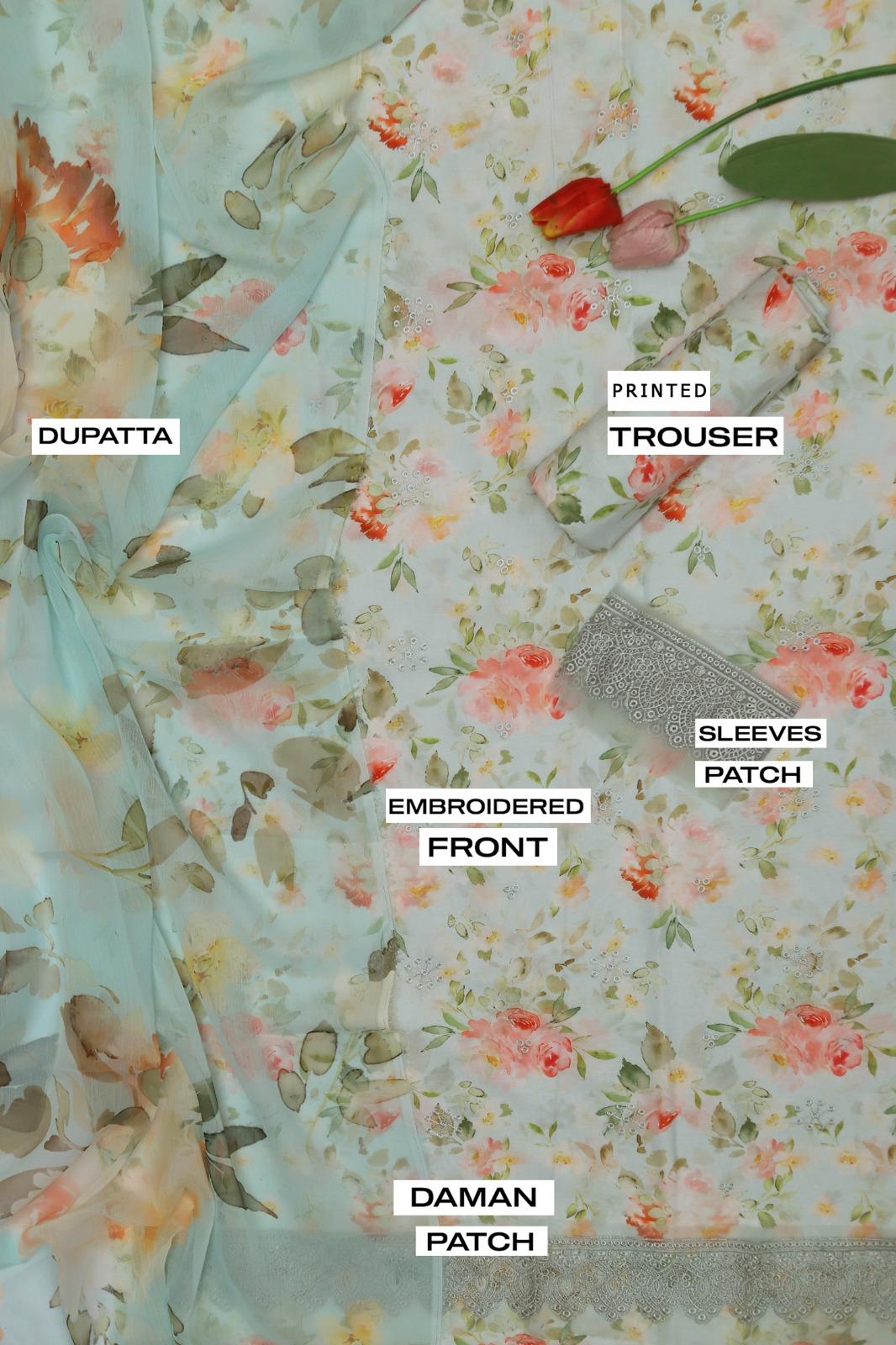 LAWN Fabric 3 piece Digital Printed Chiffon