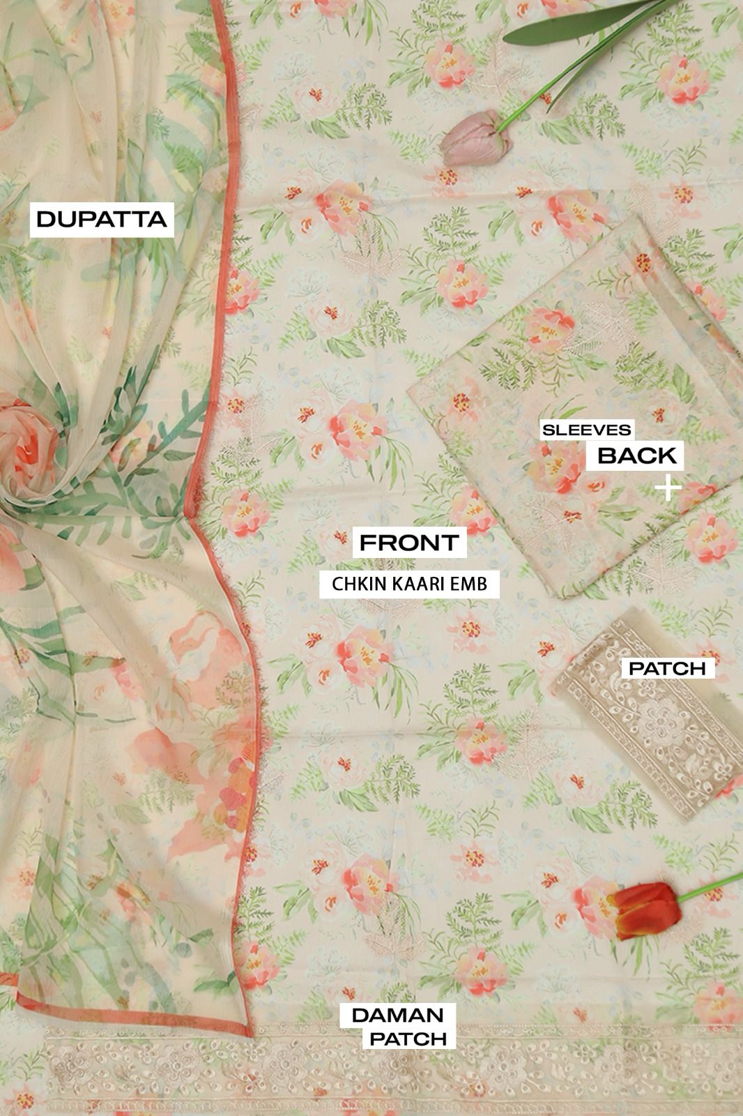 LAWN Fabric 3 piece Digital Printed Chiffon